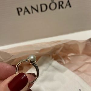 Pandora white pearl and clear CZ ring